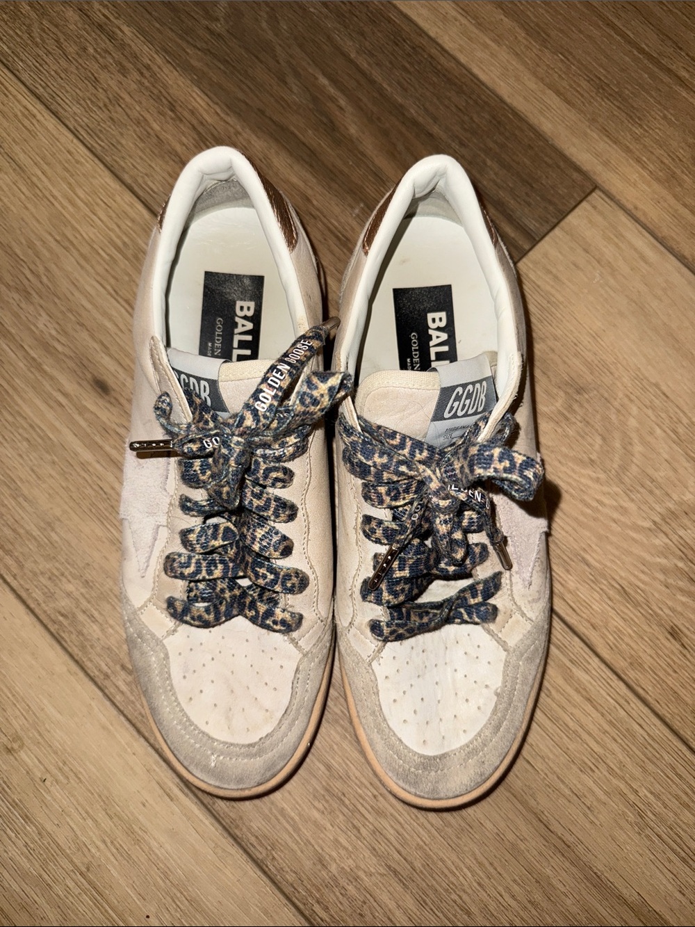 Golden Goose Beige Suede Star Sneakers with Custom Leopard Laces great condition - Picture 3 of 6
